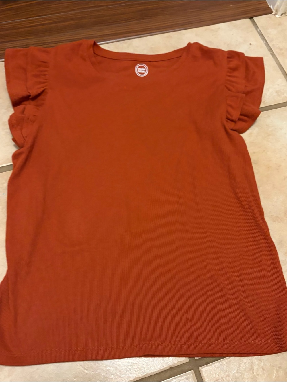 Kids wonder nation ribbed Short Sleeve Ruffle Tee - burnt orange